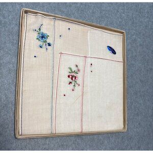 Vintage Embroidered Handkerchief Set with Floral Designs Original Box 1950s